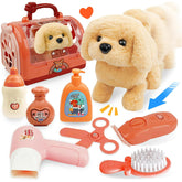 YCFUN Toy Dog for Kids, Pretend Play Set with Electric Dog Toys for 3-8 Year Girls Boys, 7 Pieces Pet Cares with Puppy Carrier